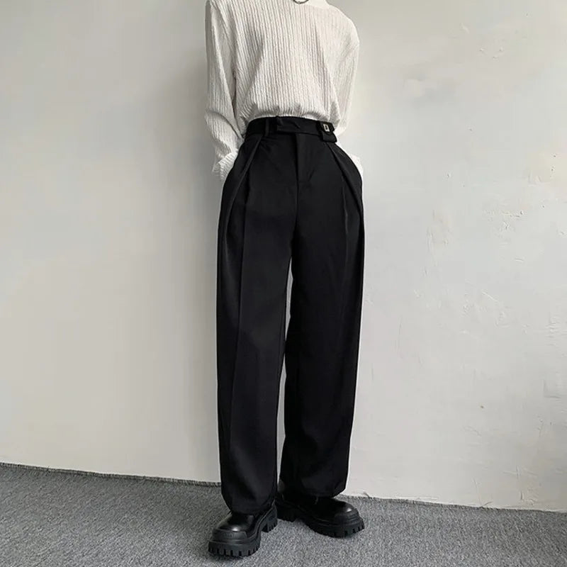 Fashion Social Mens Dress Pants Korean Loose Oversized Wide Leg Pants