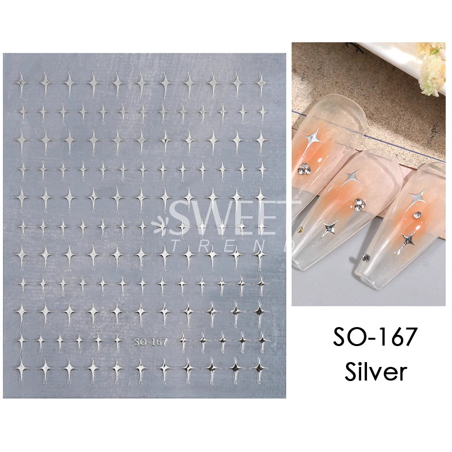 3d Bronzing Laser Cross Stars Y2k Nail Sticker Adhesive Manicure