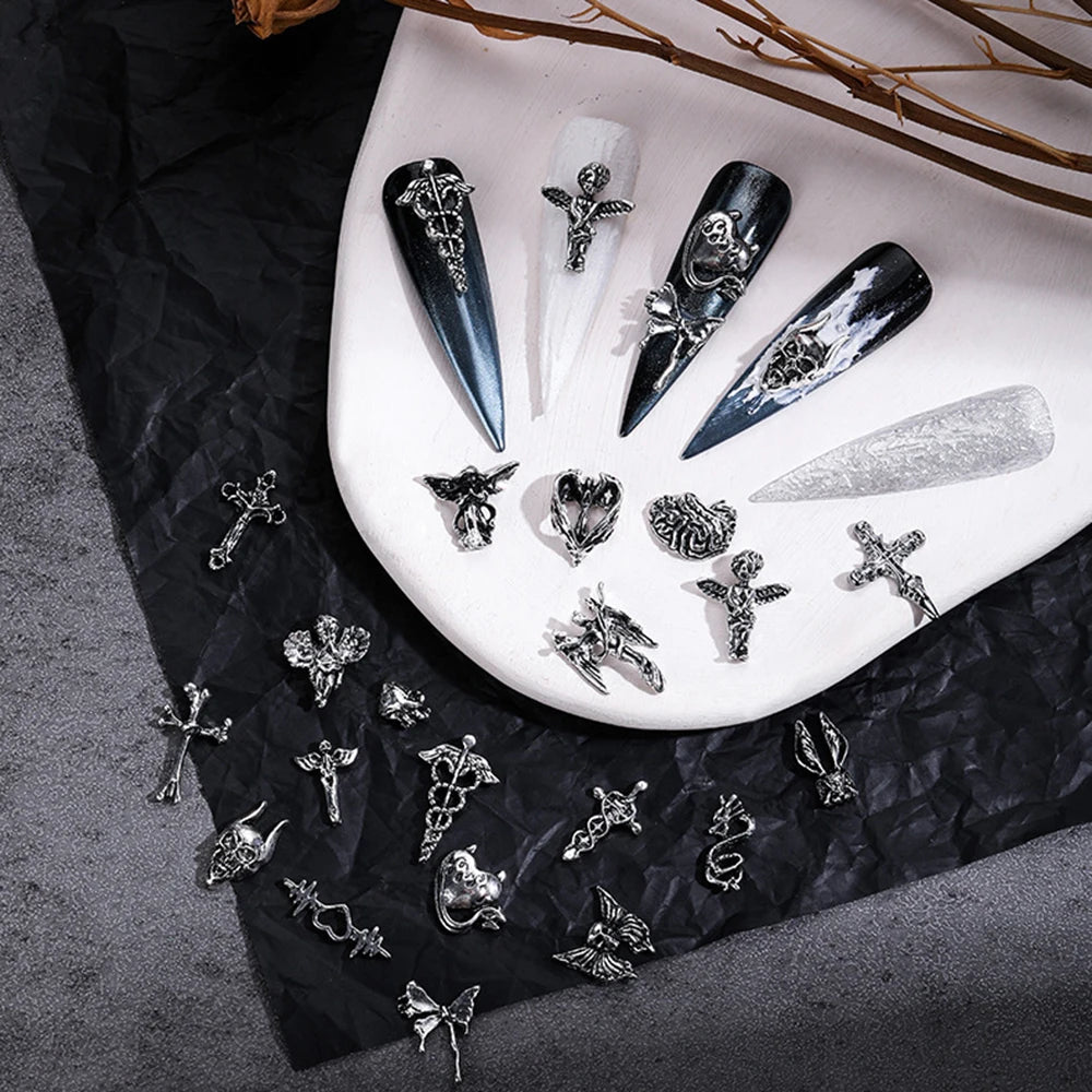 Halloween 3D Nail Charms Silver Cross DIY Decor