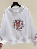 Winter 2023 Artistic Embroidered Flower Hoodie Coat Women's Leisure Pullover Sportswear Gray Hooded Sweatshirt Jacket for Autumn New