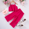 Cute Shoulder Strap Wave Stripe Summer Set For Kids