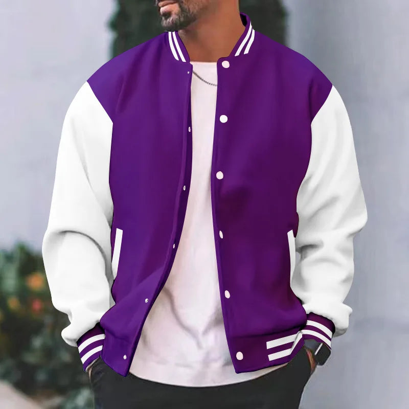 Mode Bomber Jacke Fleece Männer Rib Ärmel Baumwolle Casual Baseball Uniform Kragen 