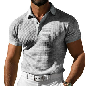 Summer Amazon POLO Shirt Button Waffle Men's T-Shirt Sports Polo Shirt