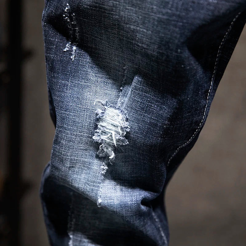 Ripped Slim-fit Denim Jeans Korean Style Stretchy Versatile