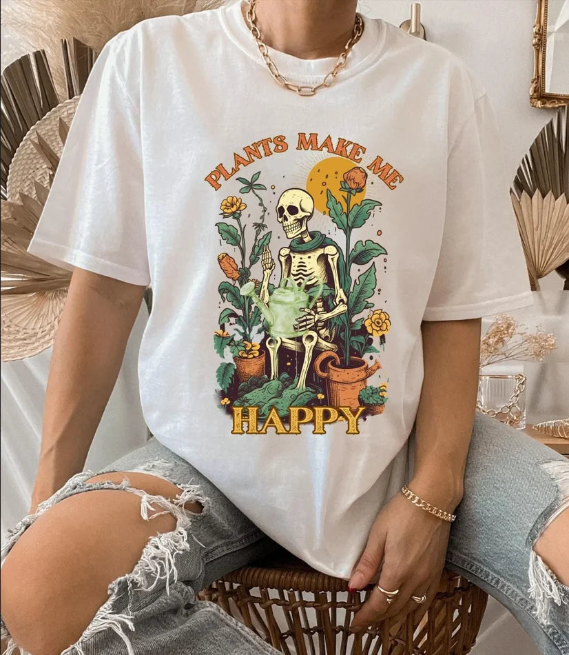 Plant Skull Graphic Women Vintage Boho T-shirt