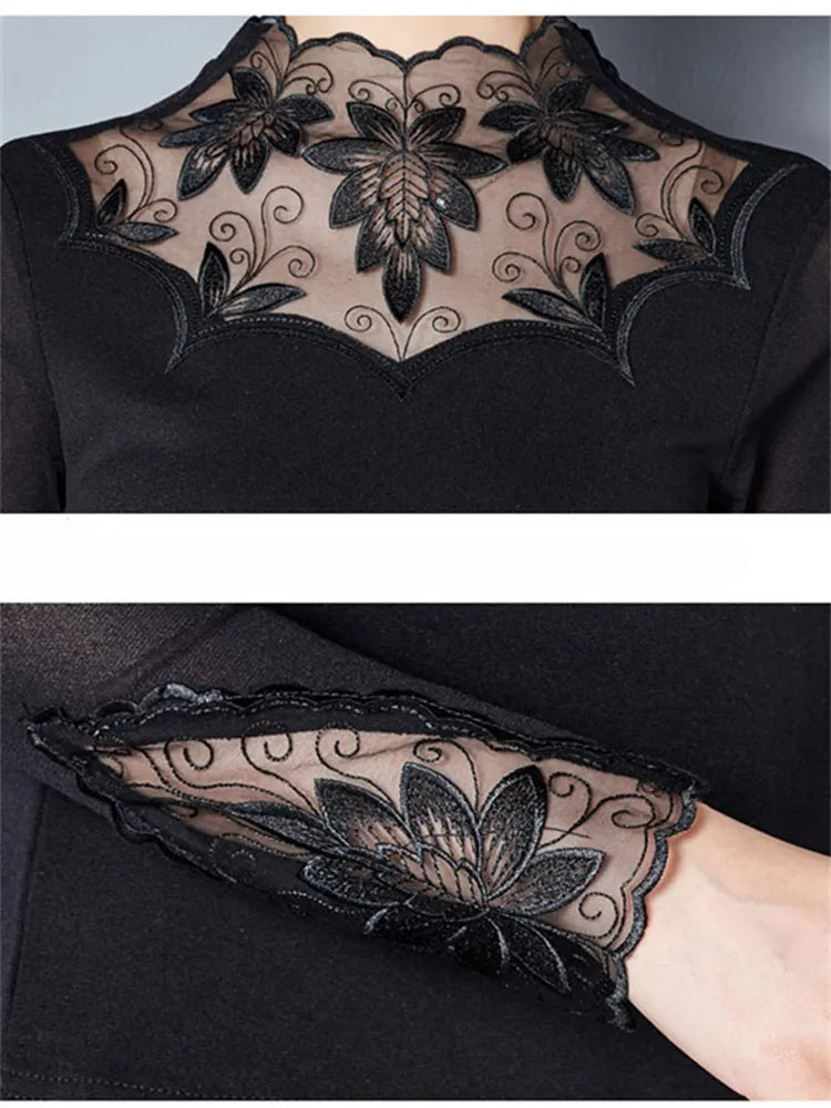 Chic Hollow Out Lace Blouse for Women Sprin and Autumn Fashion