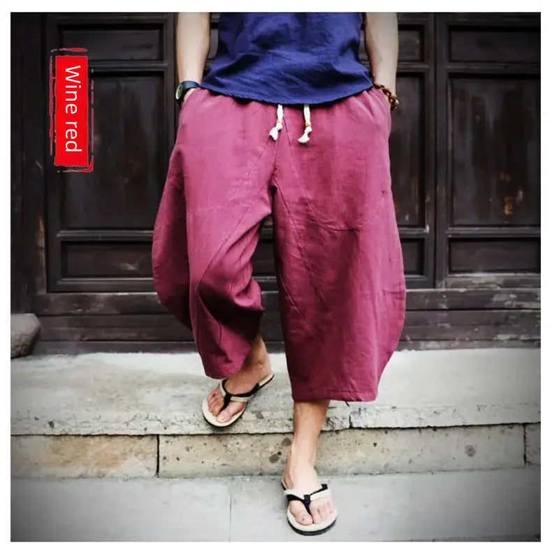 Trendy Seven Quarter Pants Men Wide Leg Summer Casual