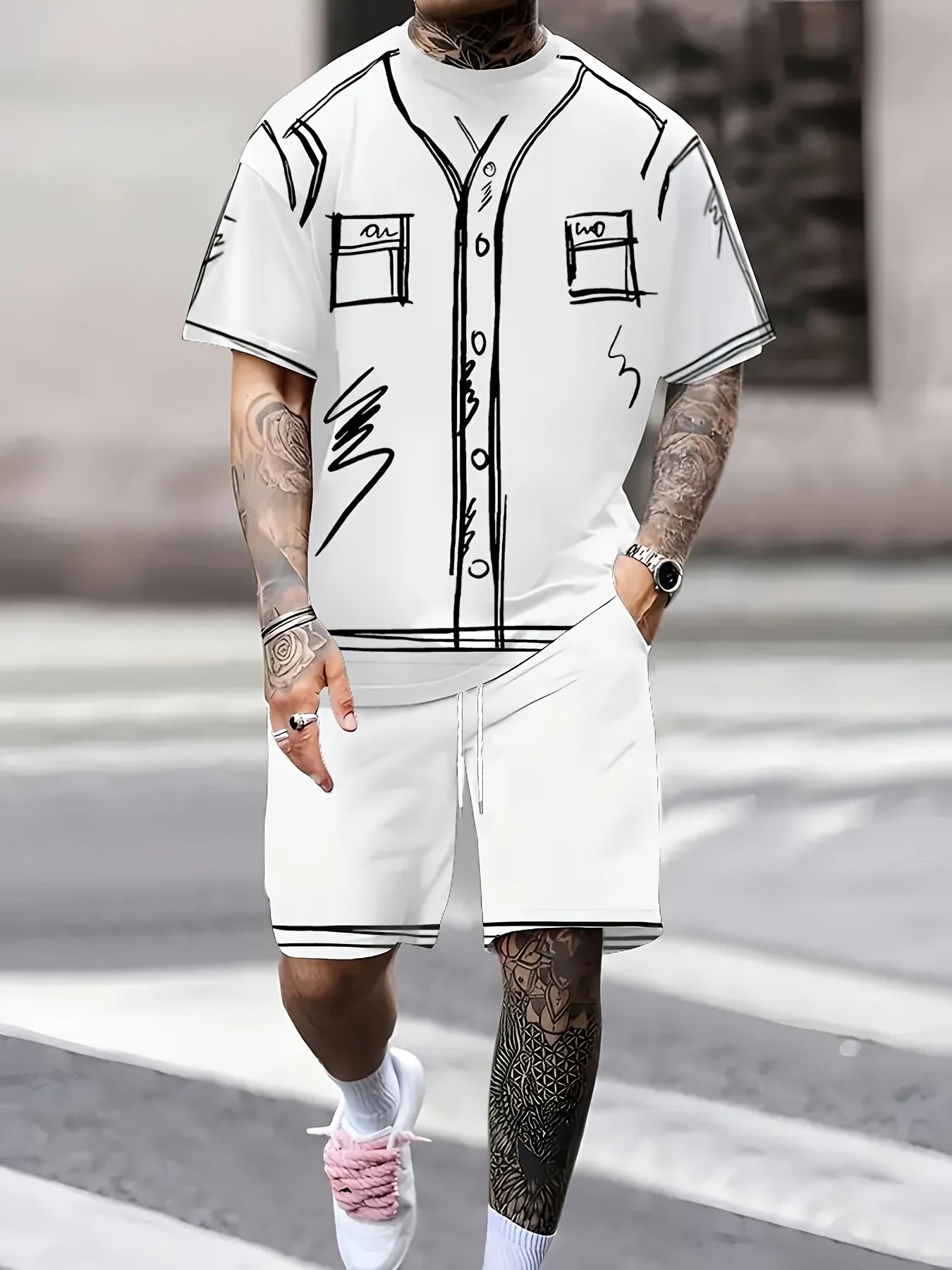 Men's suit top and shorts set Harajuku casual short 2-piece set