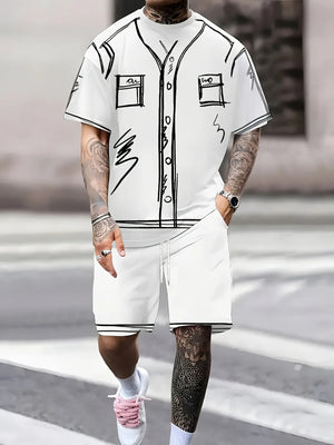 Men's suit top and shorts set Harajuku casual short 2-piece set