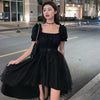 Harajuku Black Tulle Puff Sleeves Dress Square Collar Summer