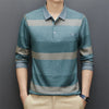 New Men's Casual Stripe Plaid Long Sleeve Polo Shirt