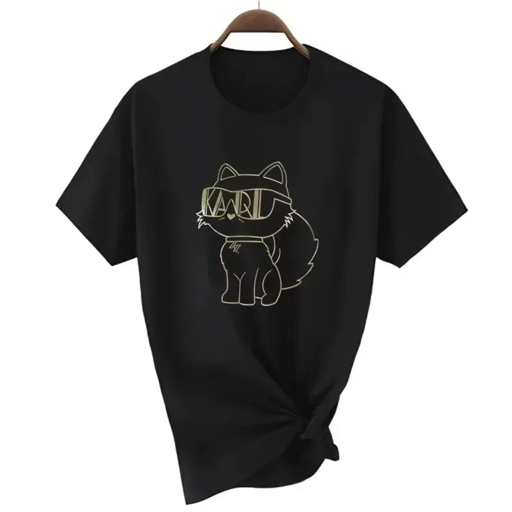 Summer Fashion Women T-Shirt Brand Short Sleeve Cat Meow