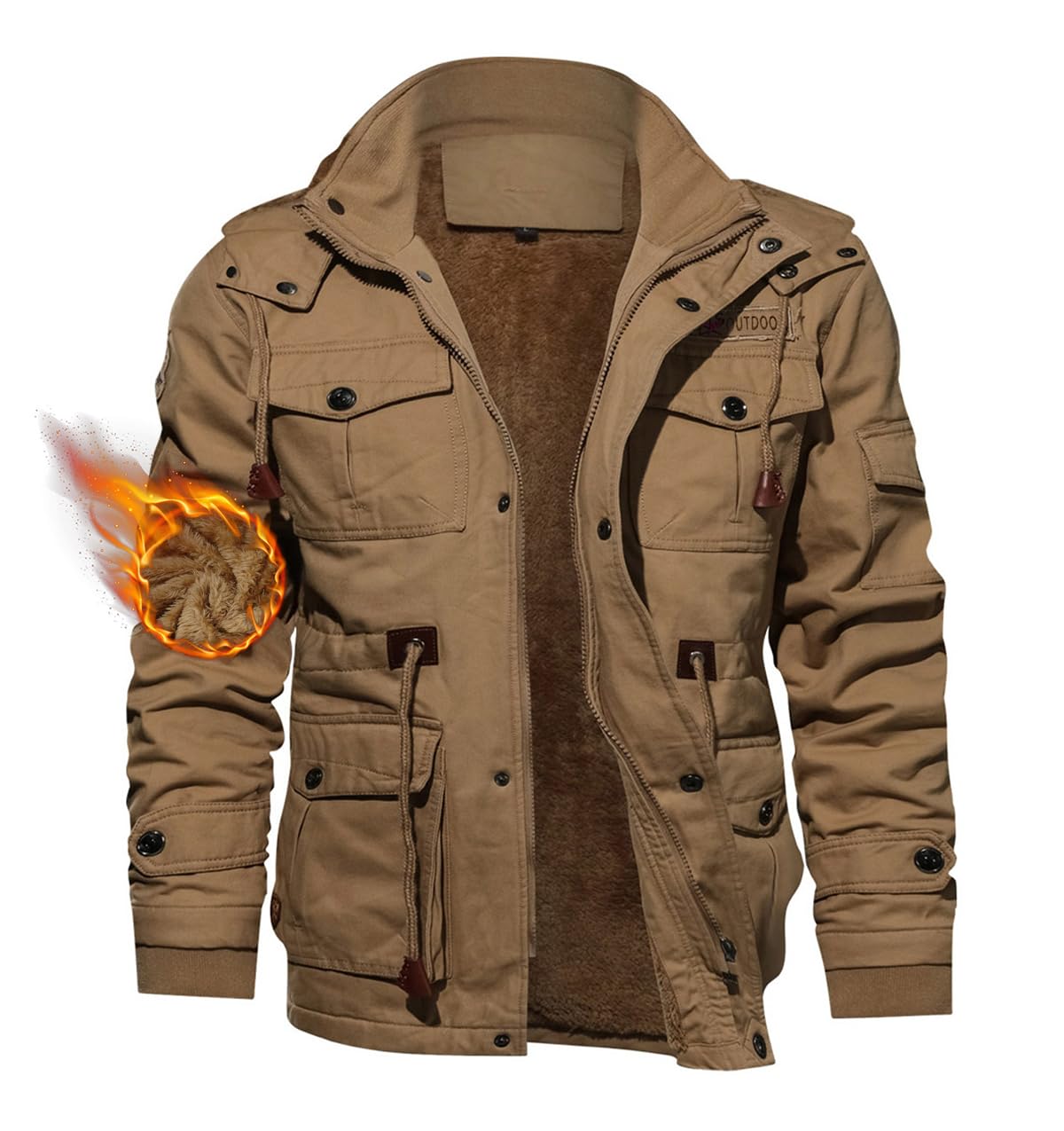 Winter Hooded Cotton Cargo Jackets Mens Heavyweight Fleece Lined Warm Jacket
