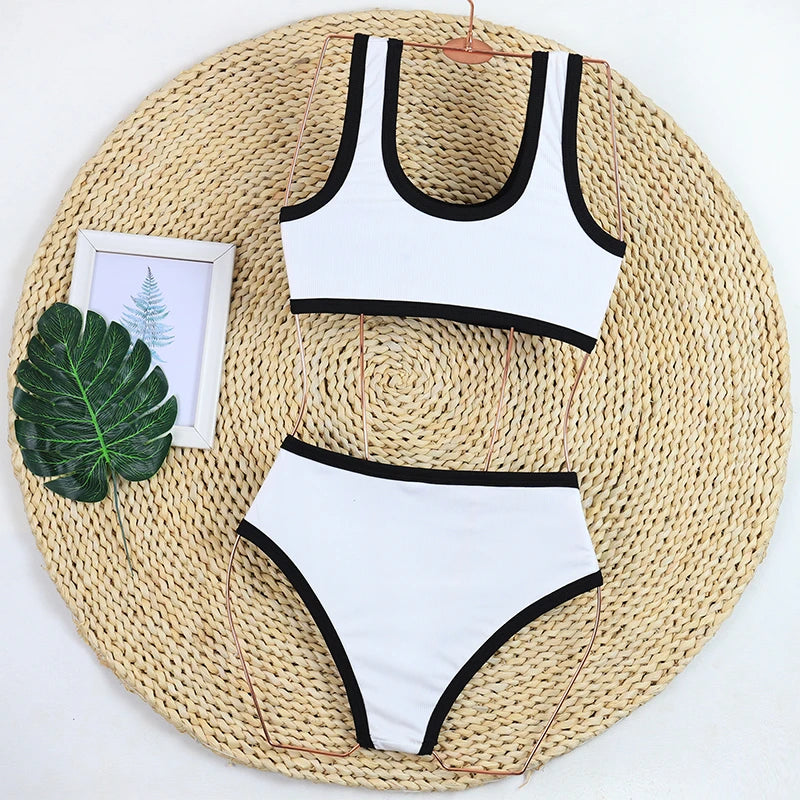 Women's Swimwear High Waist Bikinis Shorts Luxury Ribbed Two-piece