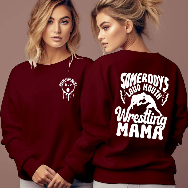 Wrestling Mama Letter Print Hoodie for Women