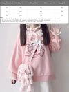 2024 Spring Women Lace Neck Cute Harajuku Kawaii Sweatshirt Lolita Girl Pink Pullover