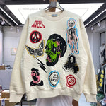 Men Skull Print Cotton Sweatshirt Oversized Autumn Winter Hip Hop Streetwear