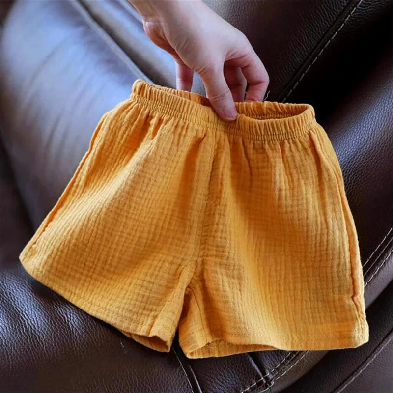 Cotton Linen Kids Girls Shorts Solid color Summer Boys Five-point Pants