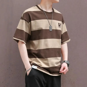 Men's Pullovers Crew Neck Contrast Color Casual Fashion Short Sleeve Striped