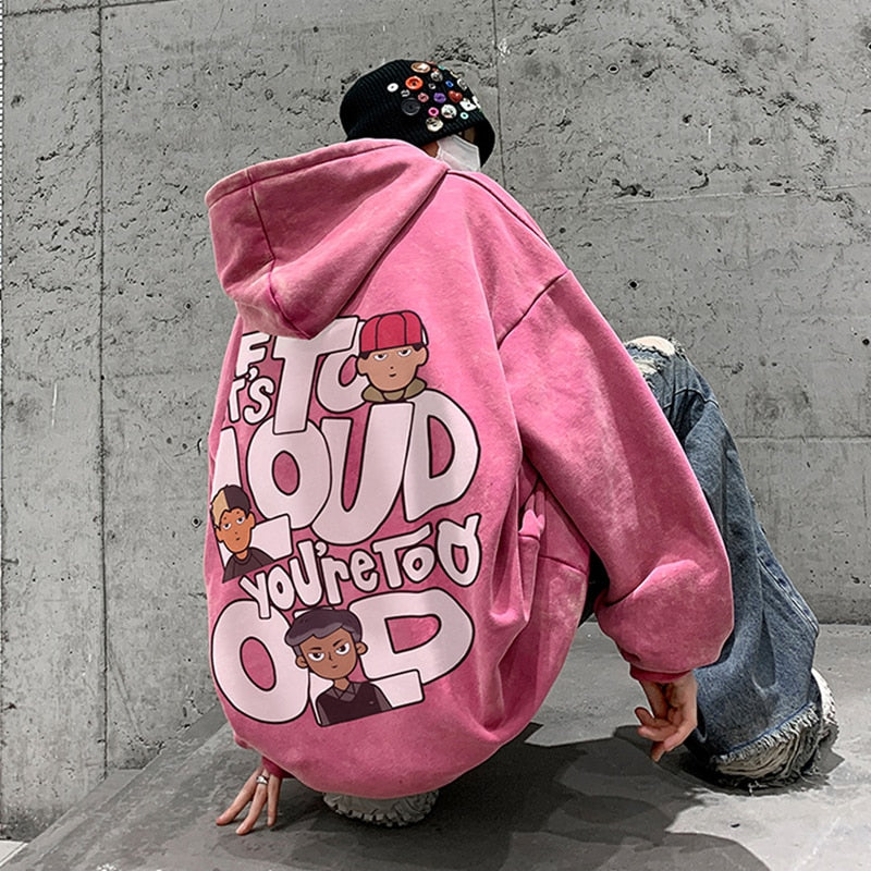 Y2k Pink Hoodie Anime Print Sweater Sweatshirts Harajuku