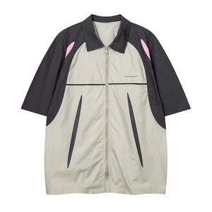 Polo Patchwork Short Sleeve Shirt Summer Casual Streetwear