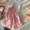 Kids Pants Plaid Printed Wide-leg Pants Flower Waist Summer Culottes Girls
