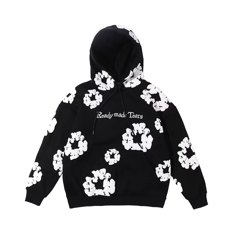 High Street Casual Hoodie Cotton Foam Printed Letters Embroidered Design