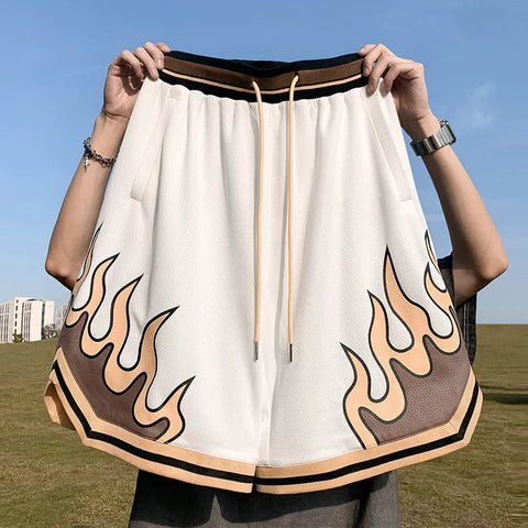 Fire Print Luxury Men's Shorts: 2023 Techwear Streetwear
