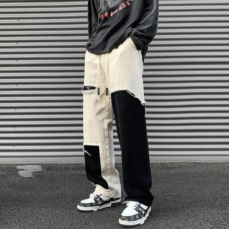 Spring Autumn Contrast Color Elastic Waist