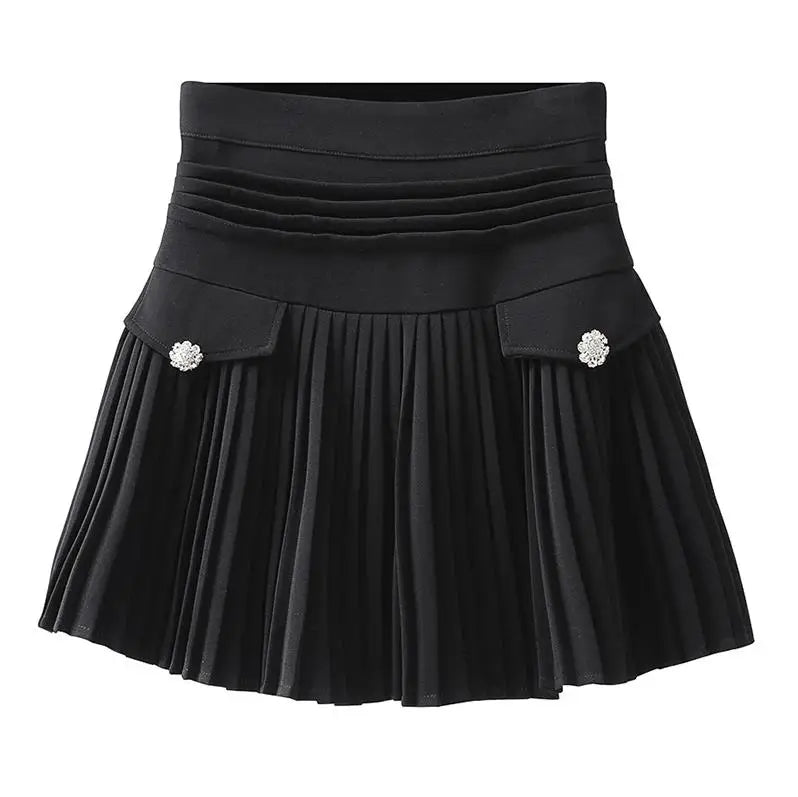 Women's White Pleated Mini Skirt High Waist A-Line