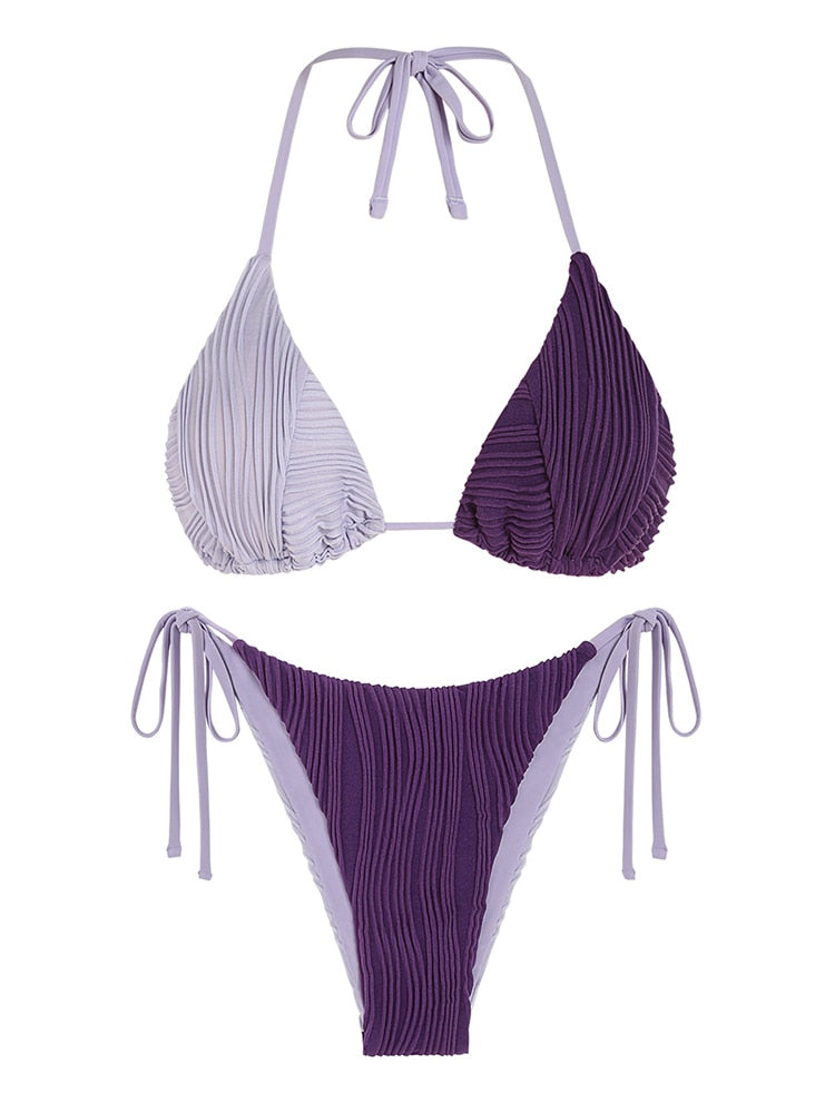 Low Waisted Two Piece Underwire Bikini Women's Ribbed Tie Side Swimwear
