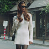 Elegant Knitted Mini Dress Long Sleeve O Neck