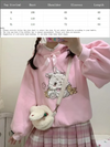2024 Spring Women Lace Neck Cute Harajuku Kawaii Sweatshirt Lolita Girl Pink Pullover