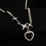 Heart Black Zircon Inlay Necklaces for Women Star Splice Chain Necklace Exquisite Jewelry