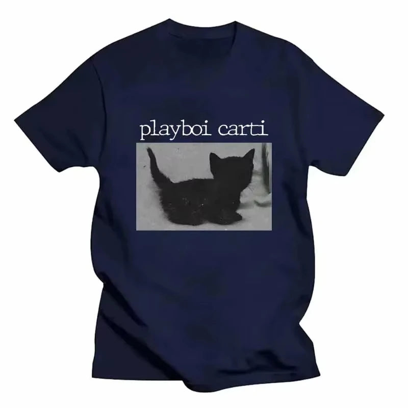 Playboi Carti  T Shirts Cute Cat Harajuku Print Tee Regular Mens Rapper