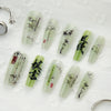 Fall Nails Bamboo Poetry Painting Press-on Nails Reusable Full Cover