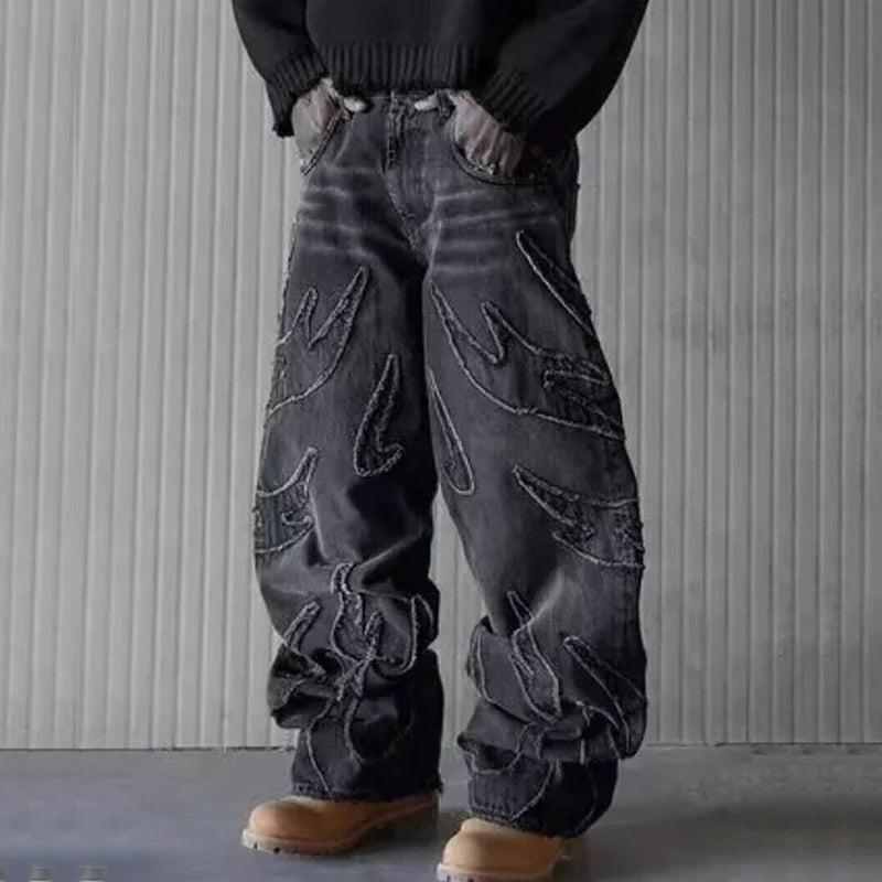 Men Baggy Aesthetic Streetwear Jeans Male Retro Fashion Wide Leg Denim