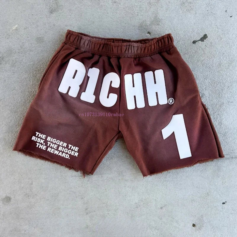 American Retro Senior Rubber Letters Printed Five Pants Loose Thin Section