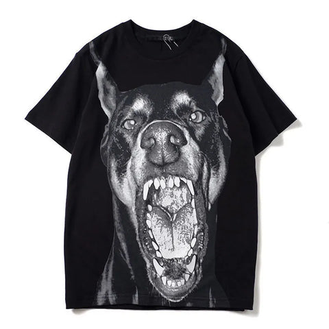 Summer Clothes Fashion Brand Dark 3d Dog Head And Vicious Dog Print T-shirt Women