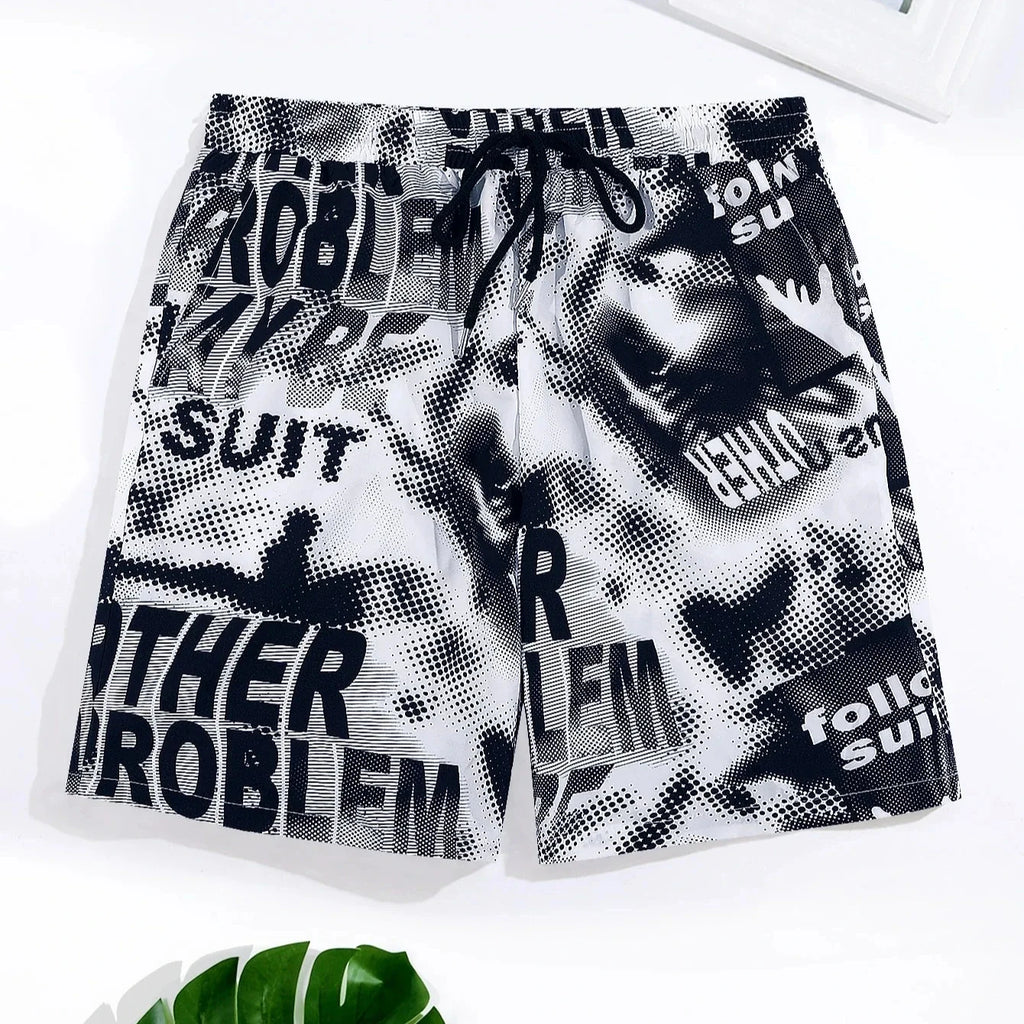 New Summer Men Letter Pattern Shorts Sweatpants Gyms Loose Beach