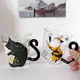 1-2pcs 250 ml Cat Glass Coffee Mug Set Handgrip Animal Shaped Milk Water Juice Mugs Tea