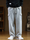 2024 New Men's Sweatpants Multi-Pockets Drawstring Cotton Casual Wide Pants Loose Trousers