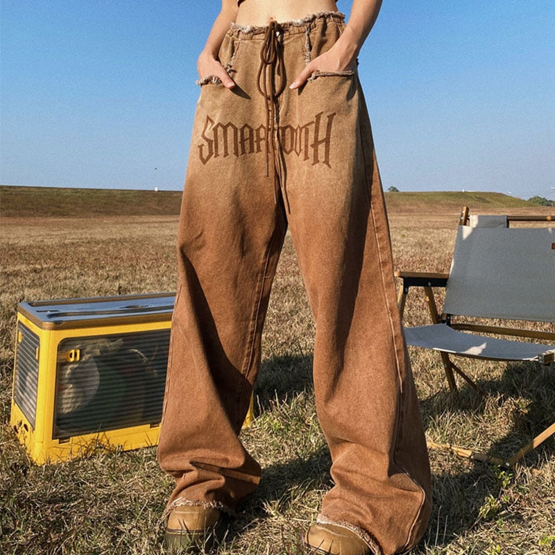 Y2K Fashion: Women's Mopping Pants with Retro American Style