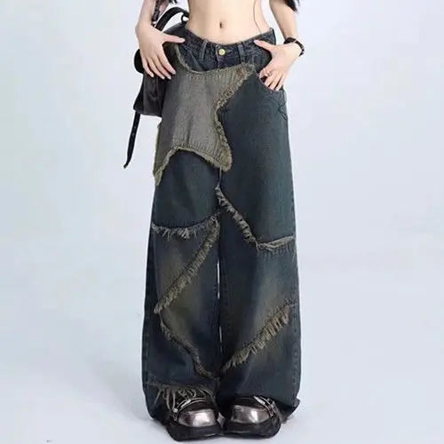 2024 Women Wide Leg High-Waist Jeans Retro Loose Fit