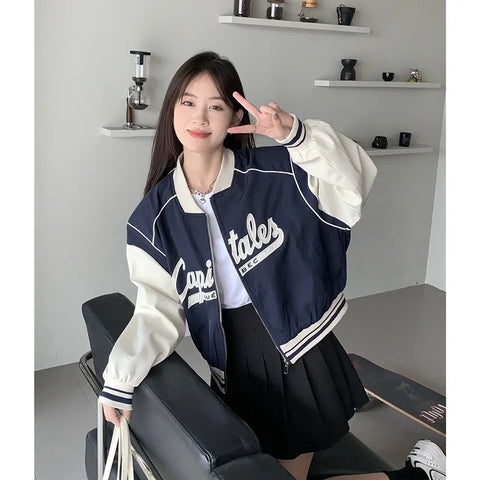 spring and autumn loose stand-up collar retro jacket short coat for women