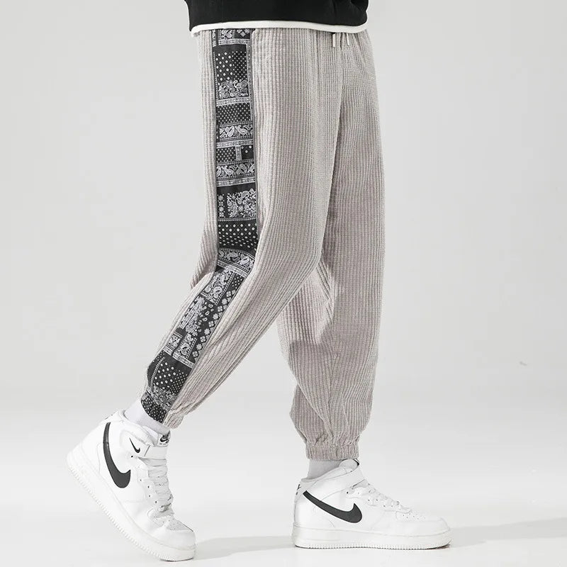 Style Printed Stitching Men's Pants Autumn Winter