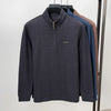 Embroidered Waffle Long-sleeve Polo Shirt With Zipper Neckline