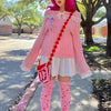 Y2K Off Shoulder Pink Knit Sweater Grunge Streetwear