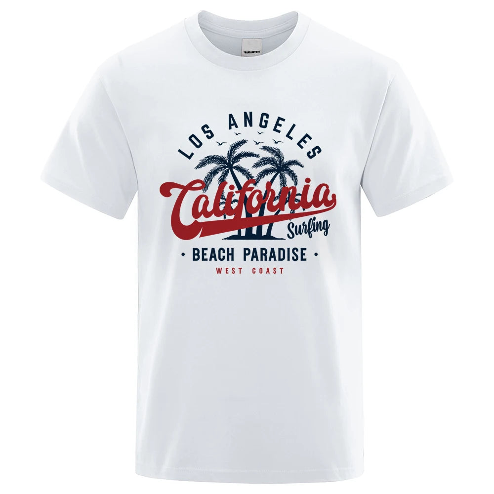 California Beach Tshirt Men's Oversized Cotton Crewneck Summer