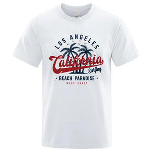 California Beach Tshirt Men's Oversized Cotton Crewneck Summer
